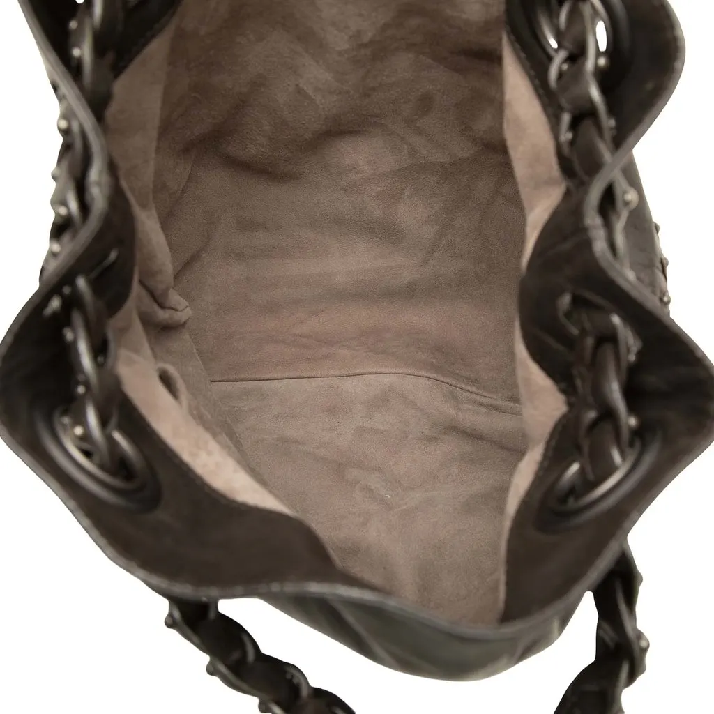 Bottega Veneta Intrecciato Trimmed Studded Nappa Julie Tote Brown Leather Very good - Model View
