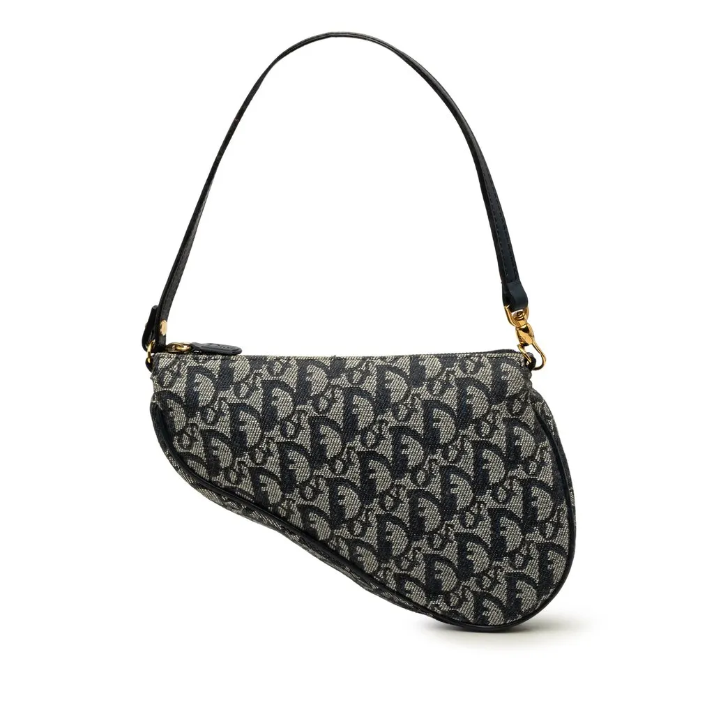 Dior Mini Diorissimo Canvas Saddle Pochette Blue Canvas Good - Front View