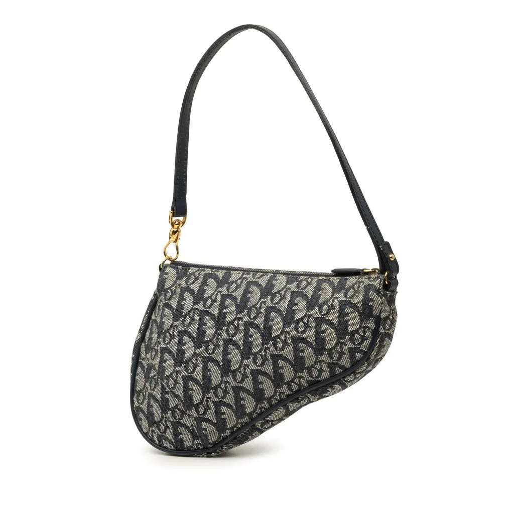 Dior Mini Diorissimo Canvas Saddle Pochette Blue Canvas Good - Back View