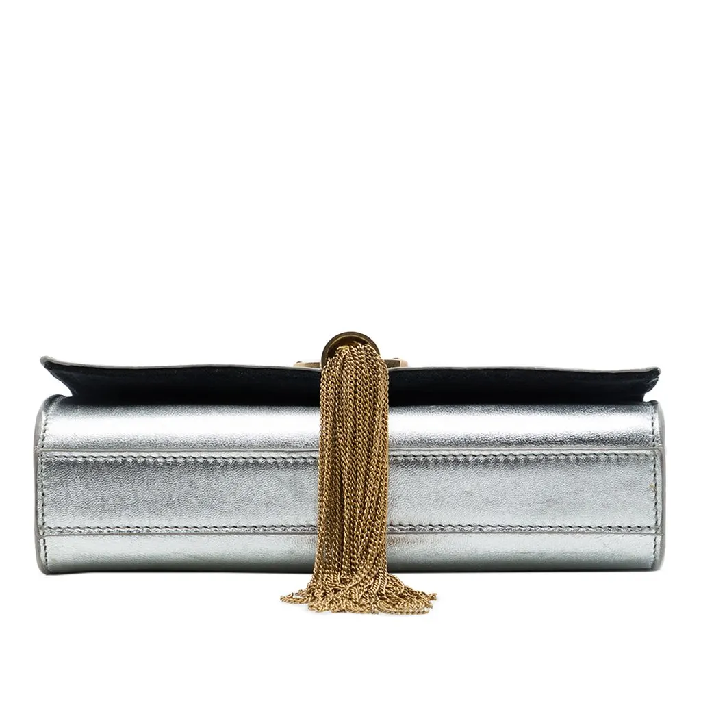 Saint Laurent Small Metallic Calfskin Monogram Kate Tassel Crossbody Silver Leather Very good - Inside View