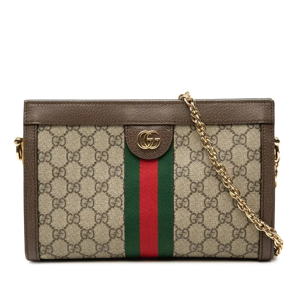 Gucci Small GG Supreme Web Ophidia Chain Crossbody Beige Canvas Very good - Front View