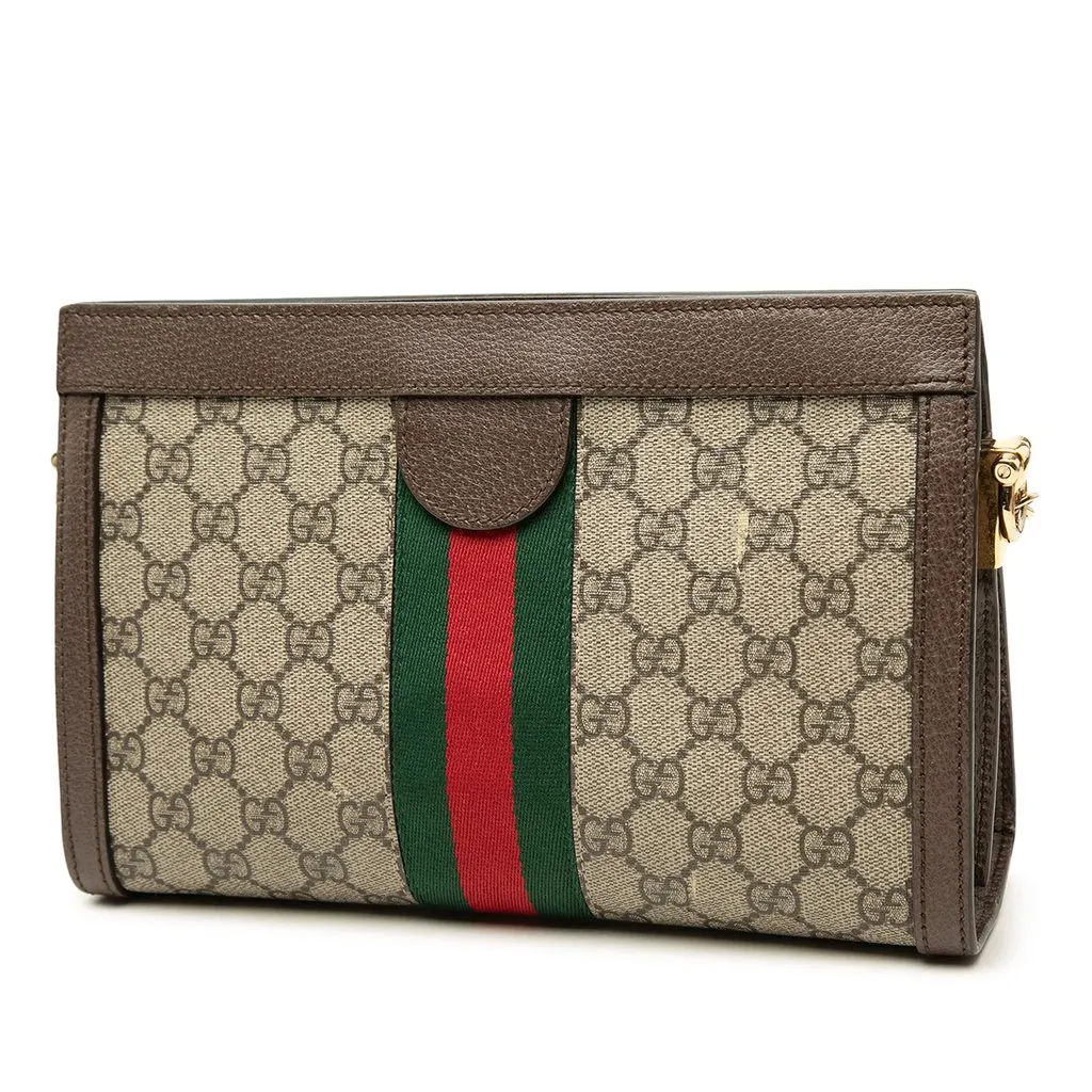 Gucci Small GG Supreme Web Ophidia Chain Crossbody Beige Canvas Very good - Back View