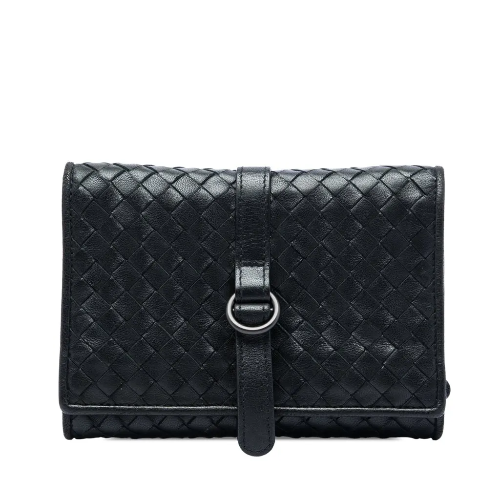 Bottega Veneta Nappa Intrecciato Jewelry Roll Black Leather Very good - Front View