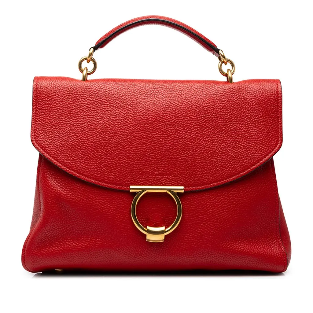 Salvatore Ferragamo Large Calfskin Gancini Margot Top Handle Bag Red Leather Very good - Front View