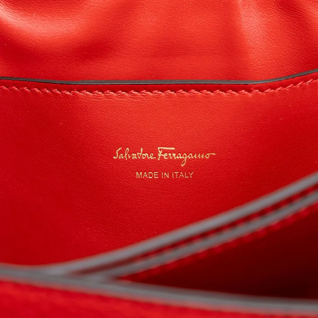 Salvatore Ferragamo Large Calfskin Gancini Margot Top Handle Bag Red Leather Very good - Box View
