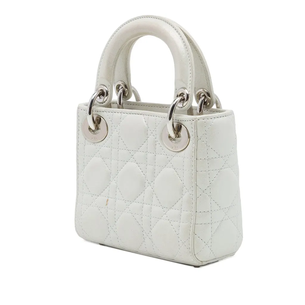 Dior Micro Iridescent Lambskin Cannage Lady Dior Silver Leather Very good - Back View