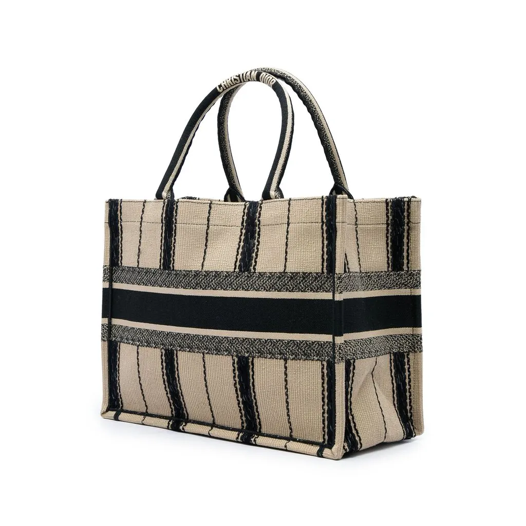 Dior Medium Embroidered Canvas Bayadere Book Tote Beige Very good - Back View
