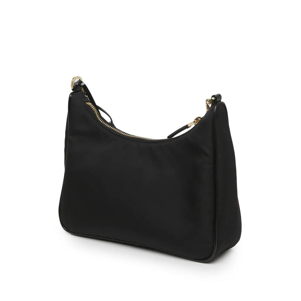Prada Re Nylon Brushed Leather Front Pocket Hobo Black Polyamide Very good - Back View