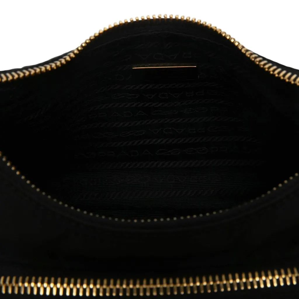 Prada Re Nylon Brushed Leather Front Pocket Hobo Black Polyamide Very good - Box View