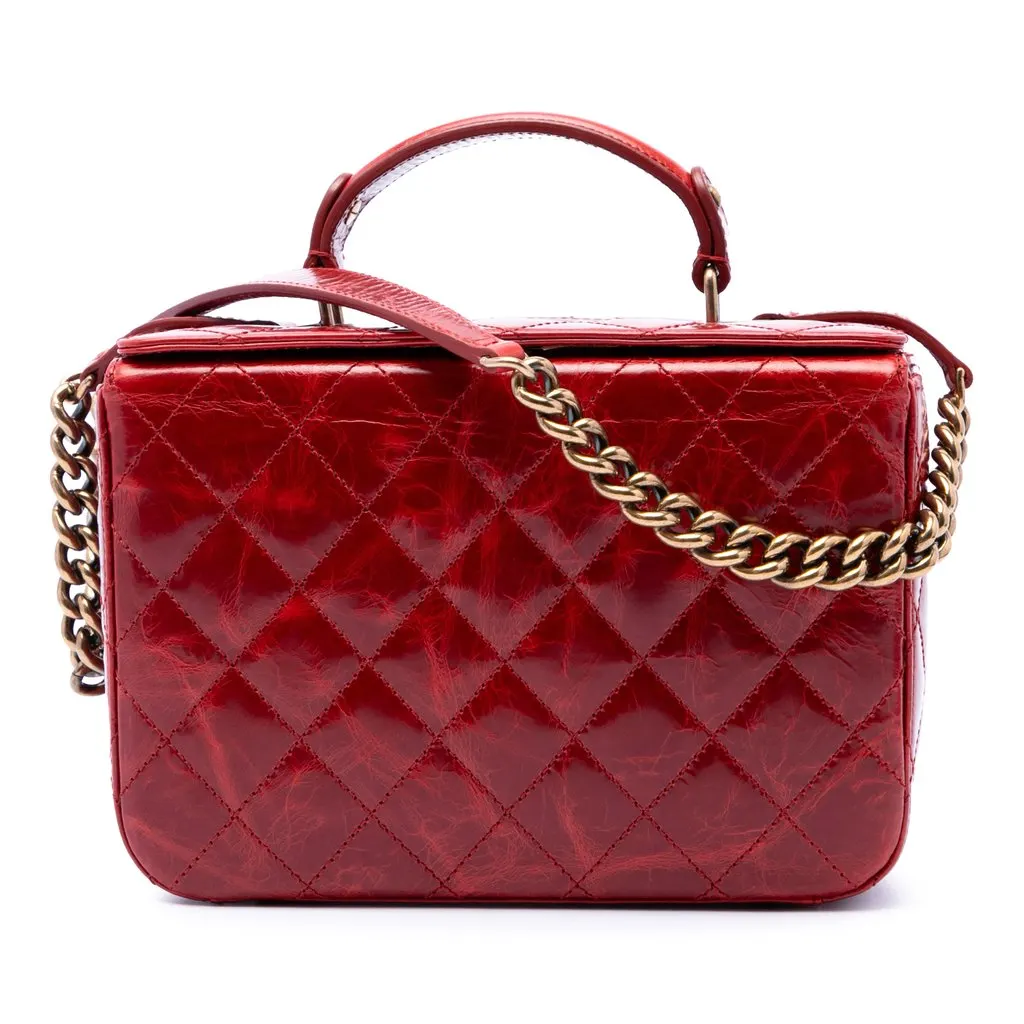 Chanel CC Quilted Glazed Calfskin Vanity Case Red Leather Very good - Front View