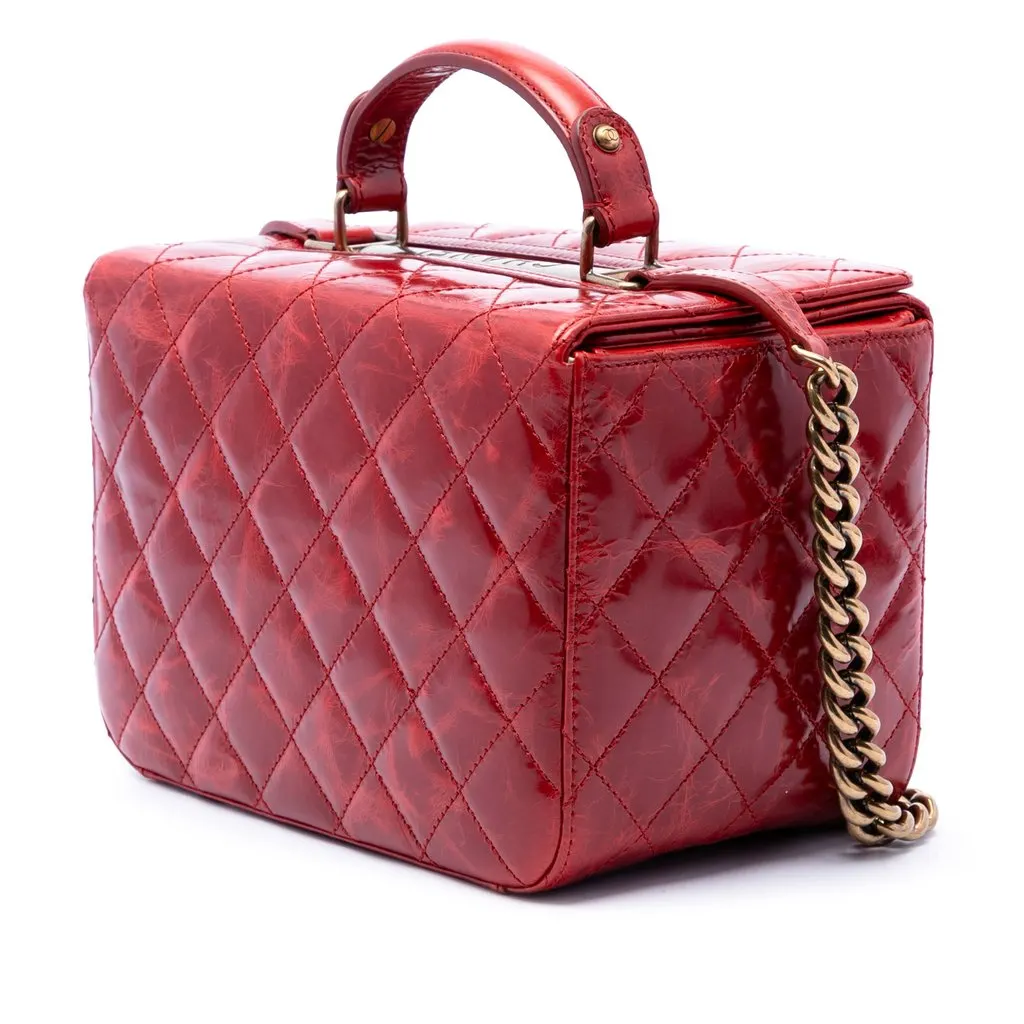 Chanel CC Quilted Glazed Calfskin Vanity Case Red Leather Very good - Back View