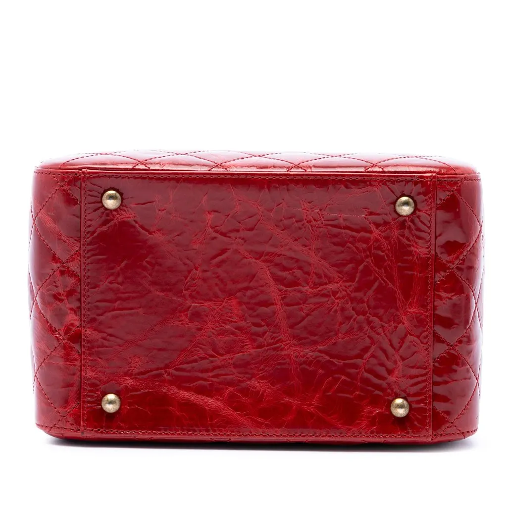 Chanel CC Quilted Glazed Calfskin Vanity Case Red Leather Very good - Inside View