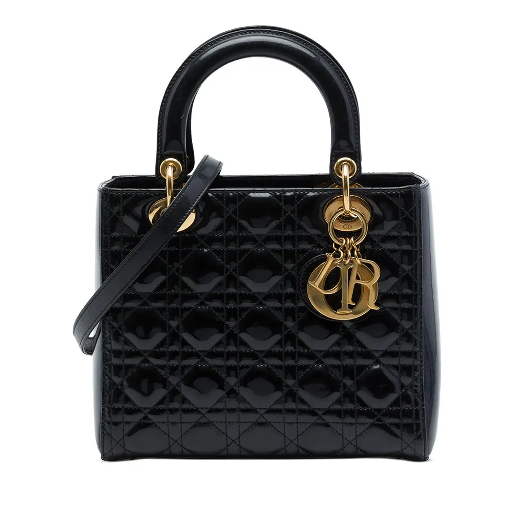 Dior Medium Patent Cannage Lady Dior Black Leather Very good - Front View
