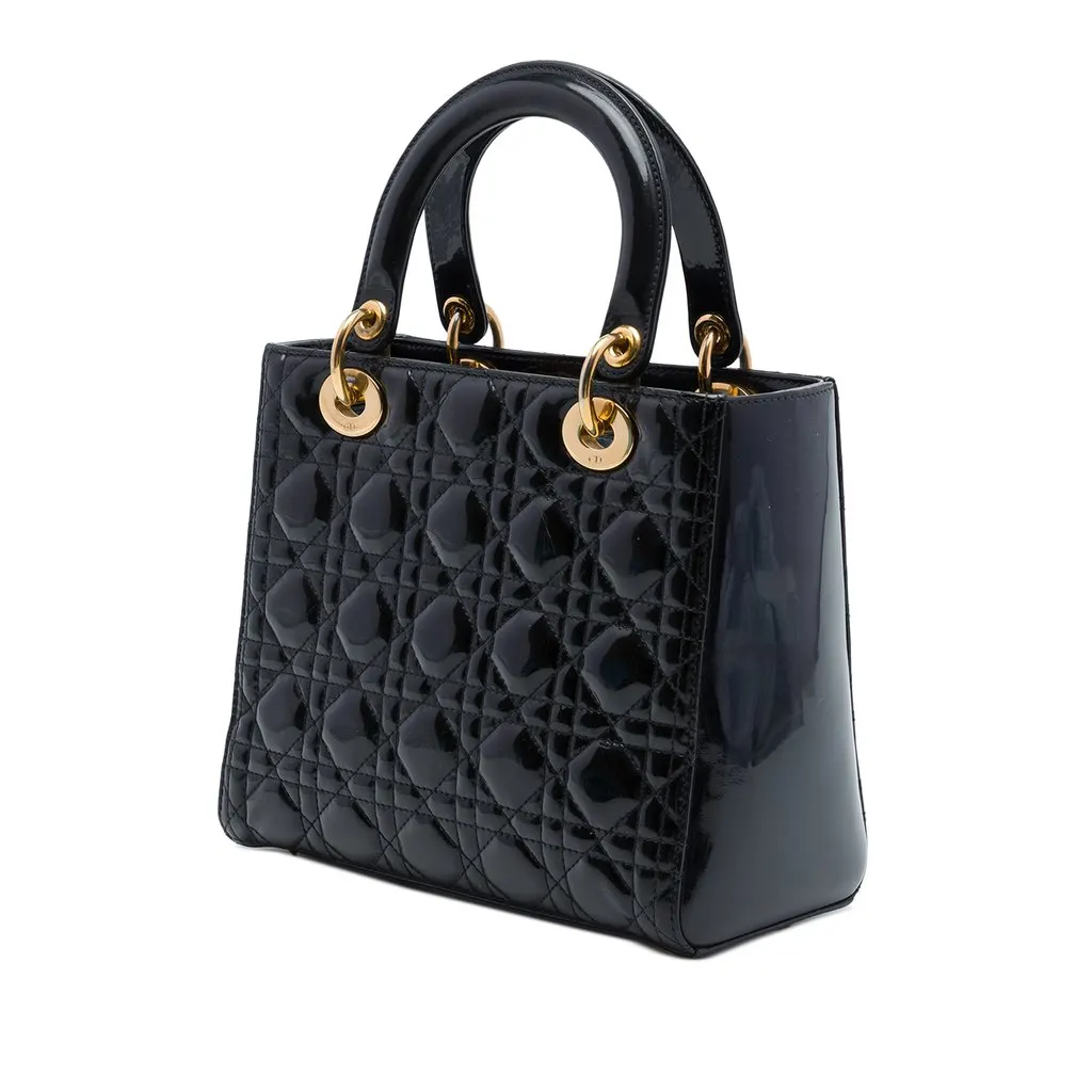Dior Medium Patent Cannage Lady Dior Black Leather Very good - Back View