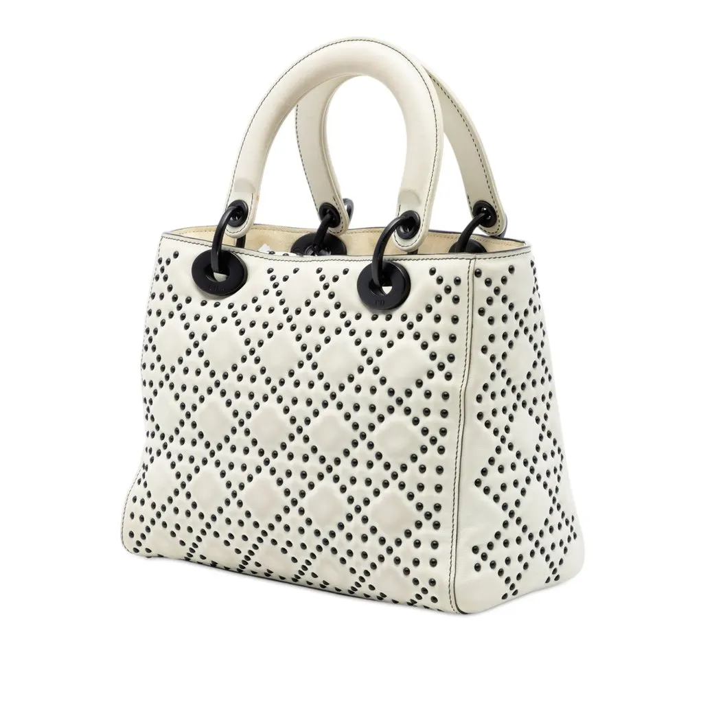 Dior Medium Lambskin Cannage Studded Supple Lady Dior White Leather Very good - Back View