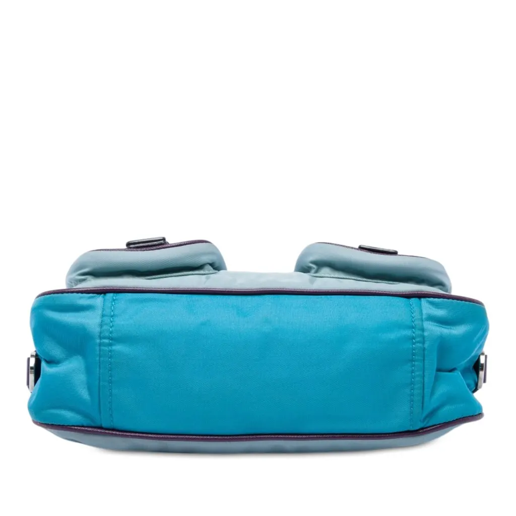 Prada Saffiano Trimmed Tessuto Front Pocket Zip Top Shoulder Bag Blue Polyamide Very good - Inside View