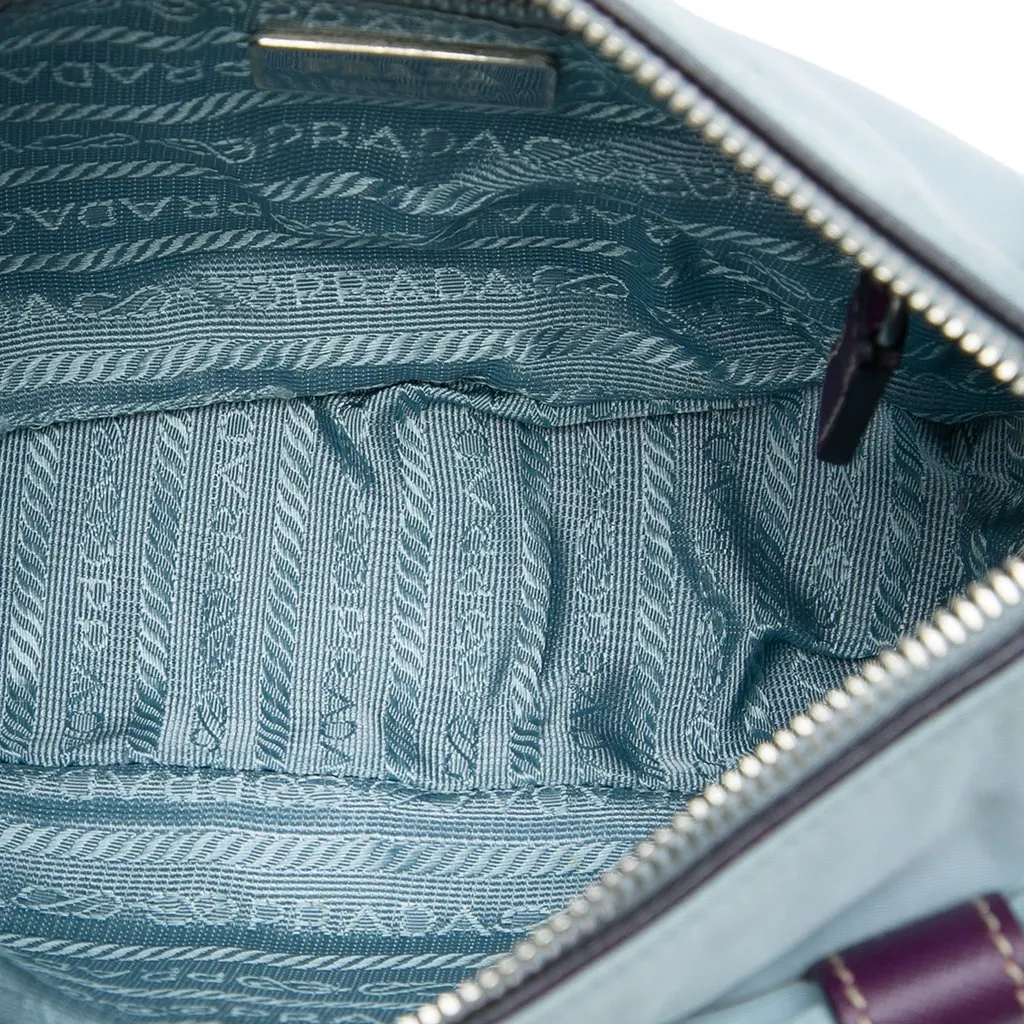 Prada Saffiano Trimmed Tessuto Front Pocket Zip Top Shoulder Bag Blue Polyamide Very good - Box View