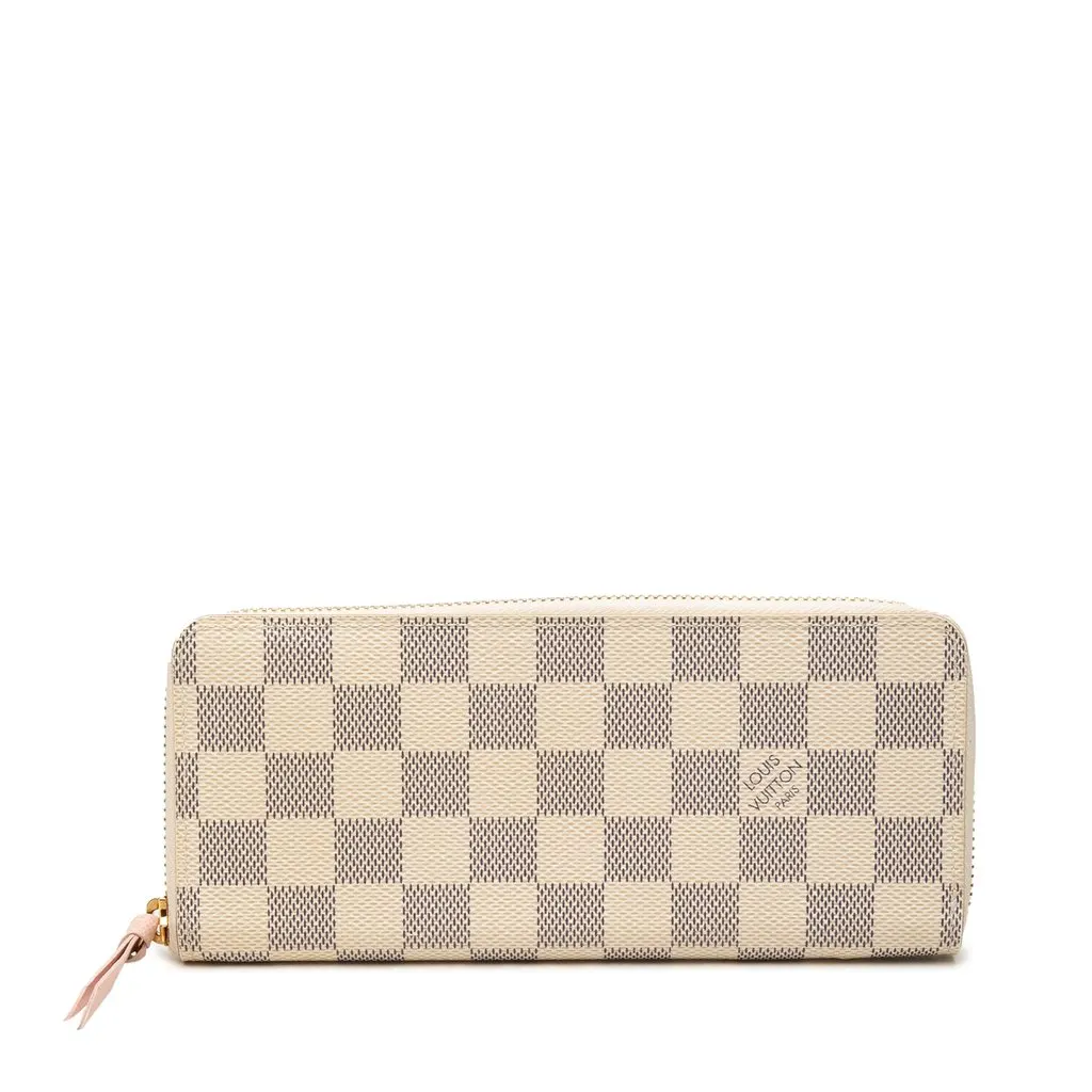 Louis Vuitton Damier Azur Clemence Long Wallet White Canvas Good - Front View
