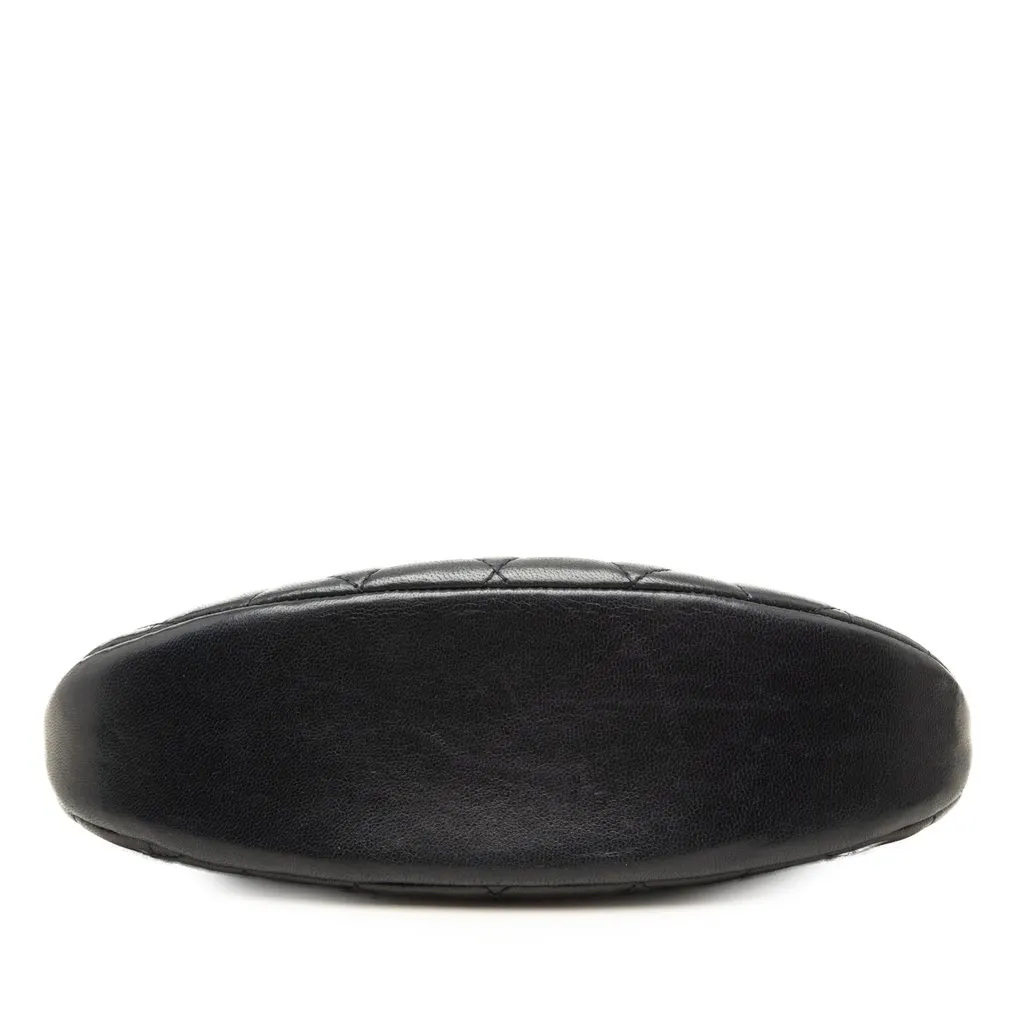 Chanel CC Quilted Lambskin Top Handle Round Frame Bag Black Leather Very good - Inside View