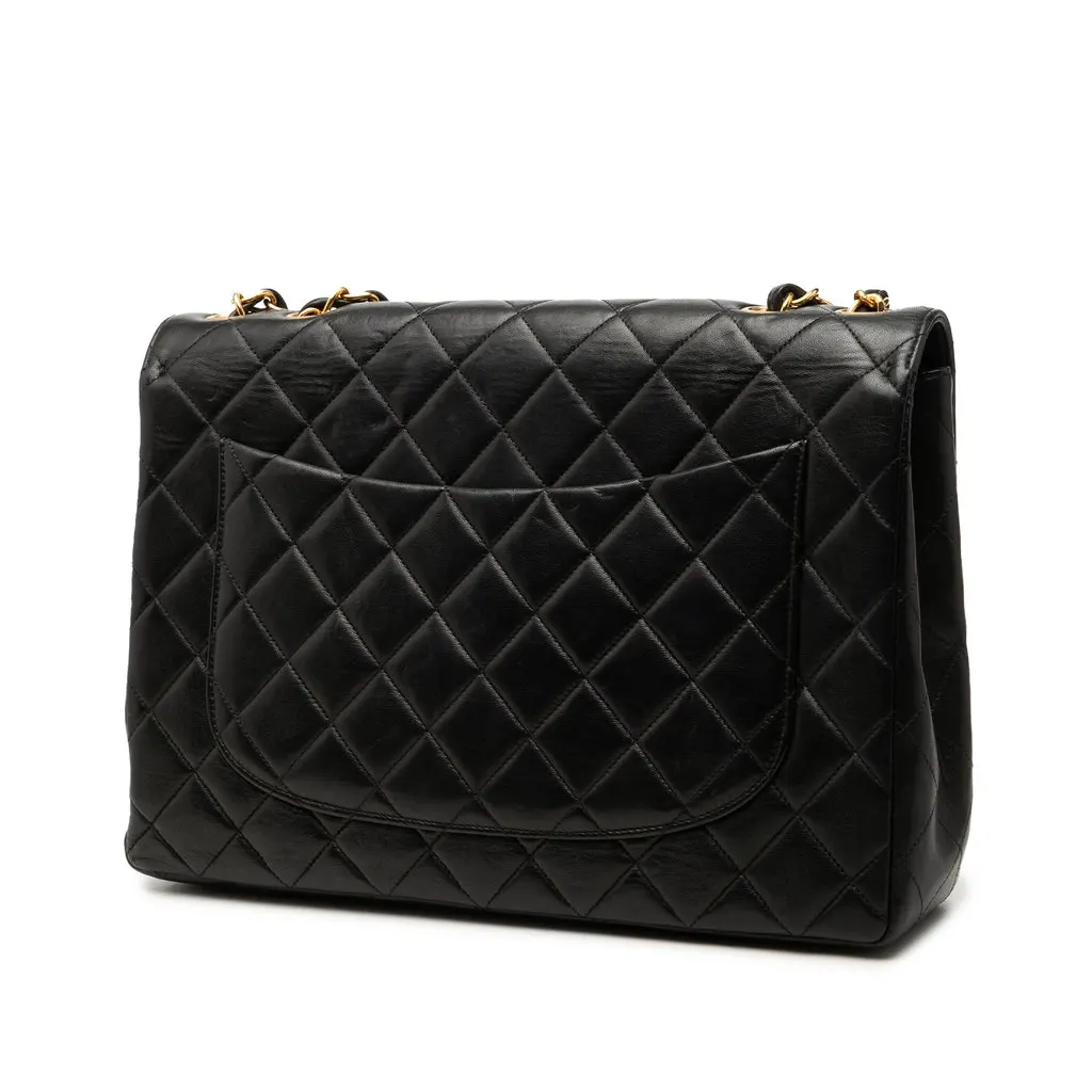 Chanel Jumbo Classic Lambskin Single Flap Black Leather Very good - Back View