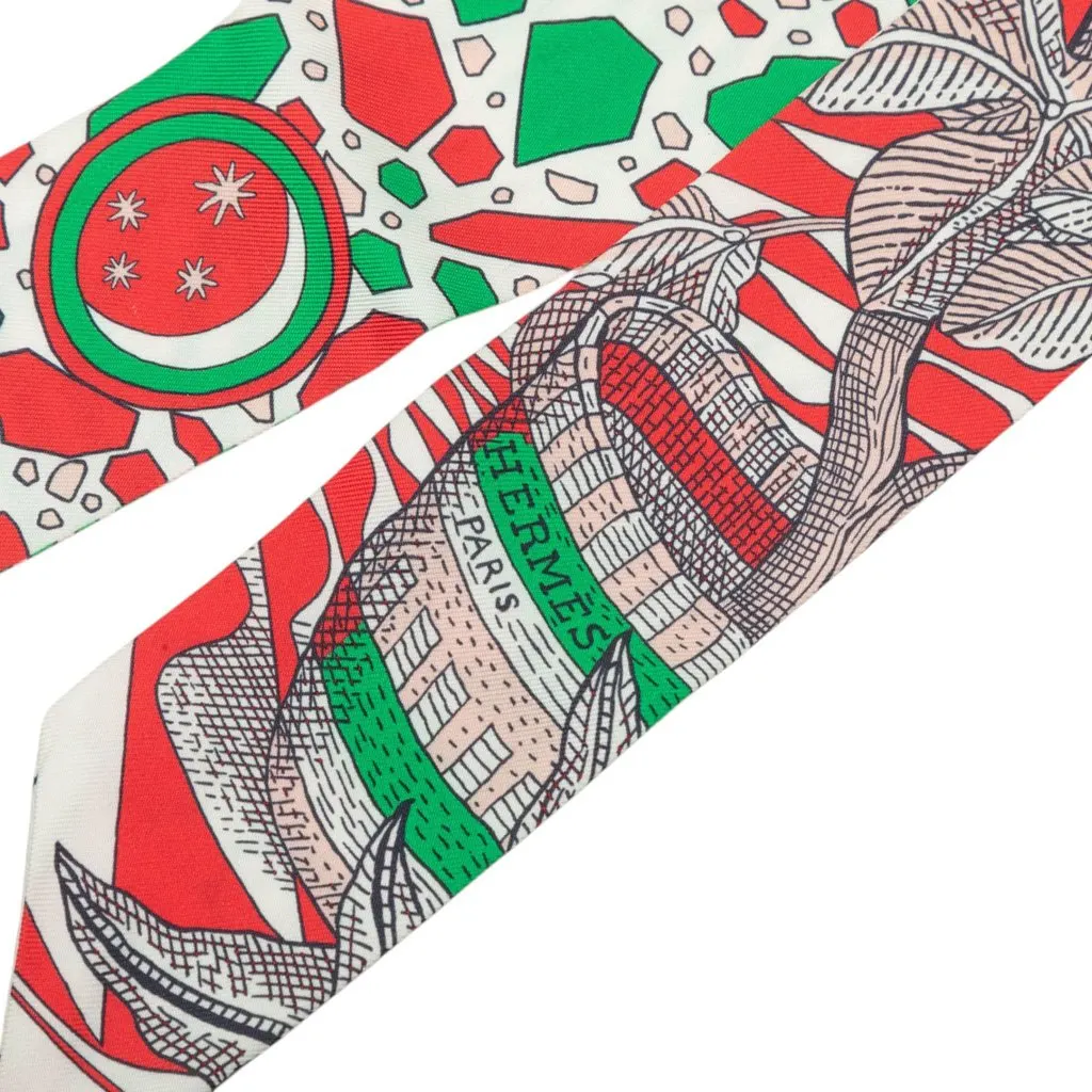 Hermès La Danse des Amazones Silk Twilly Scarf White Silk Very good - Back View