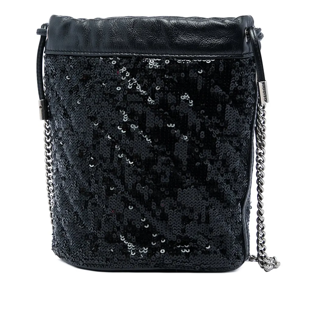 Gucci Small GG Marmont Sequined Diagonal Matelasse Calfskin Bucket Bag Black Leather Very good - Back View