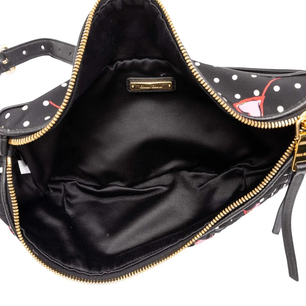 Miu Miu Matelasse Nylon Heart Print Belt Bag Black Very good - Model View