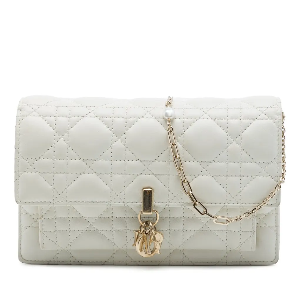 Dior Lambskin Cannage My Dior Daily Chain Pouch White Leather Very good - Front View