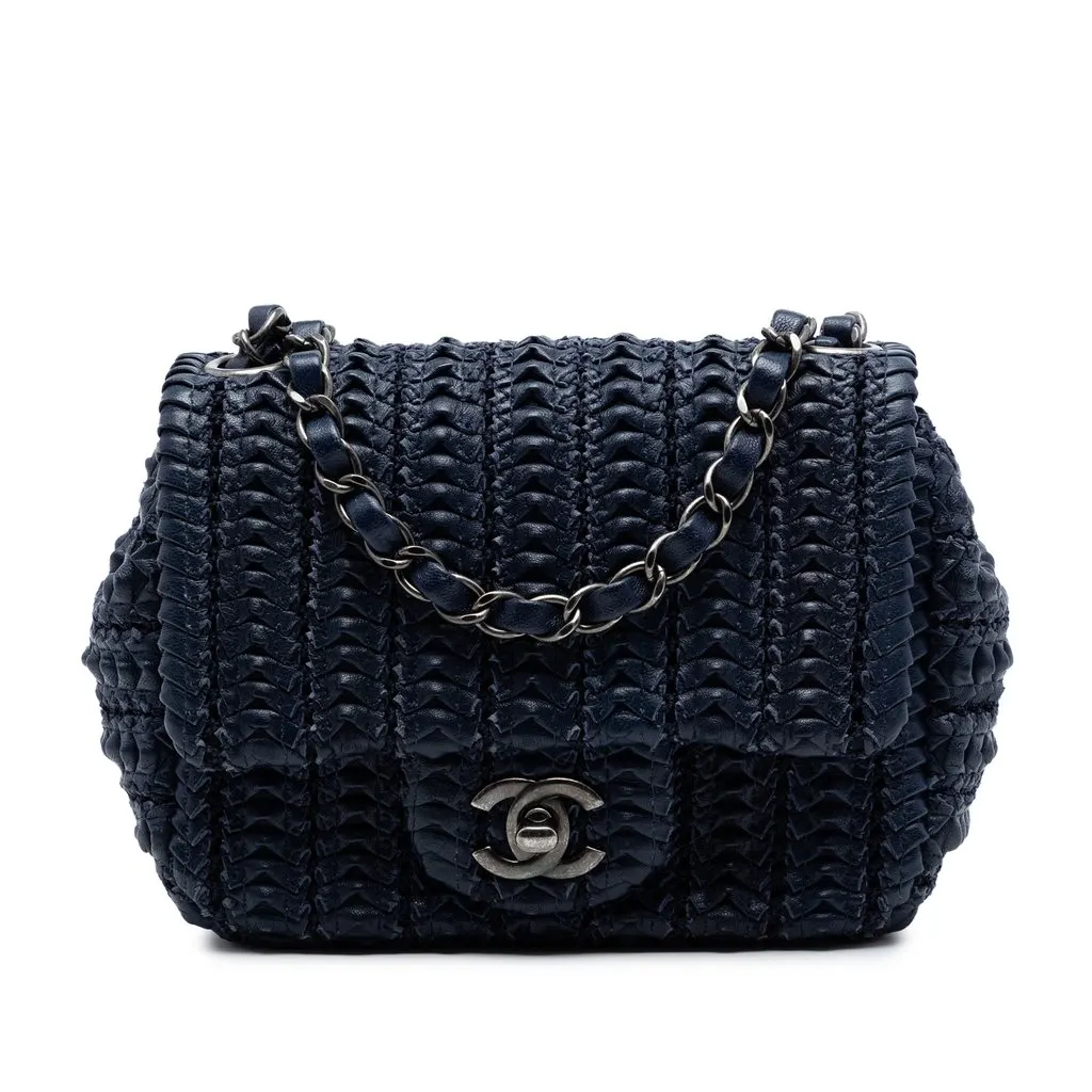 Chanel Paris Seoul Mini Crochet Lambskin Single Flap Blue Leather Very good - Front View
