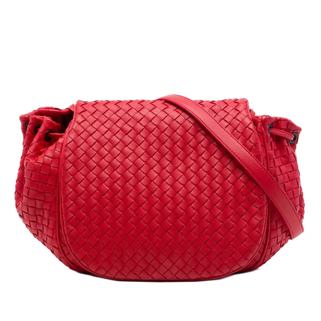 Bottega Veneta Nappa Intrecciato Flap Crossbody Red Leather Very good - Front View