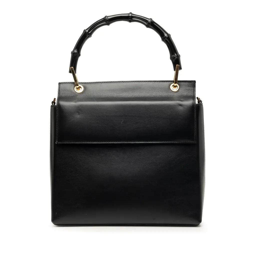 Gucci Calfskin Bamboo Satchel Black Leather Very good - Front View
