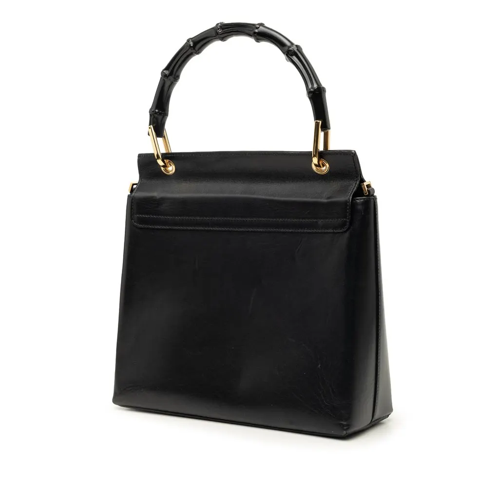 Gucci Calfskin Bamboo Satchel Black Leather Very good - Back View