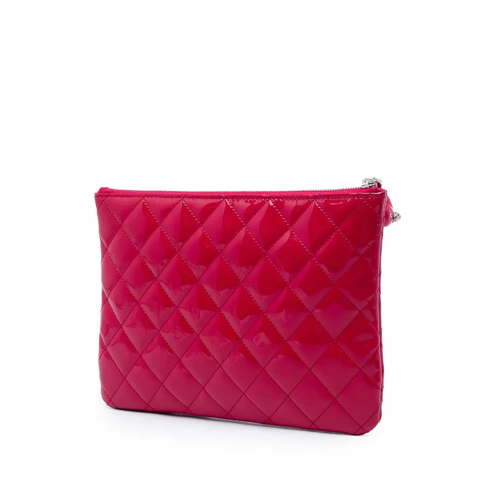 Chanel Small Quilted Patent Valentine Hearts O Case Clutch Pink Leather Good - Back View