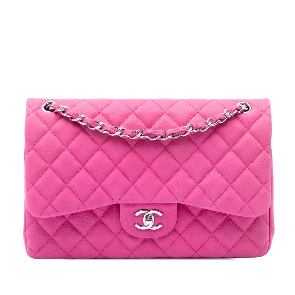 Chanel Jumbo Classic Caviar Double Flap Pink Leather Very good - Front View