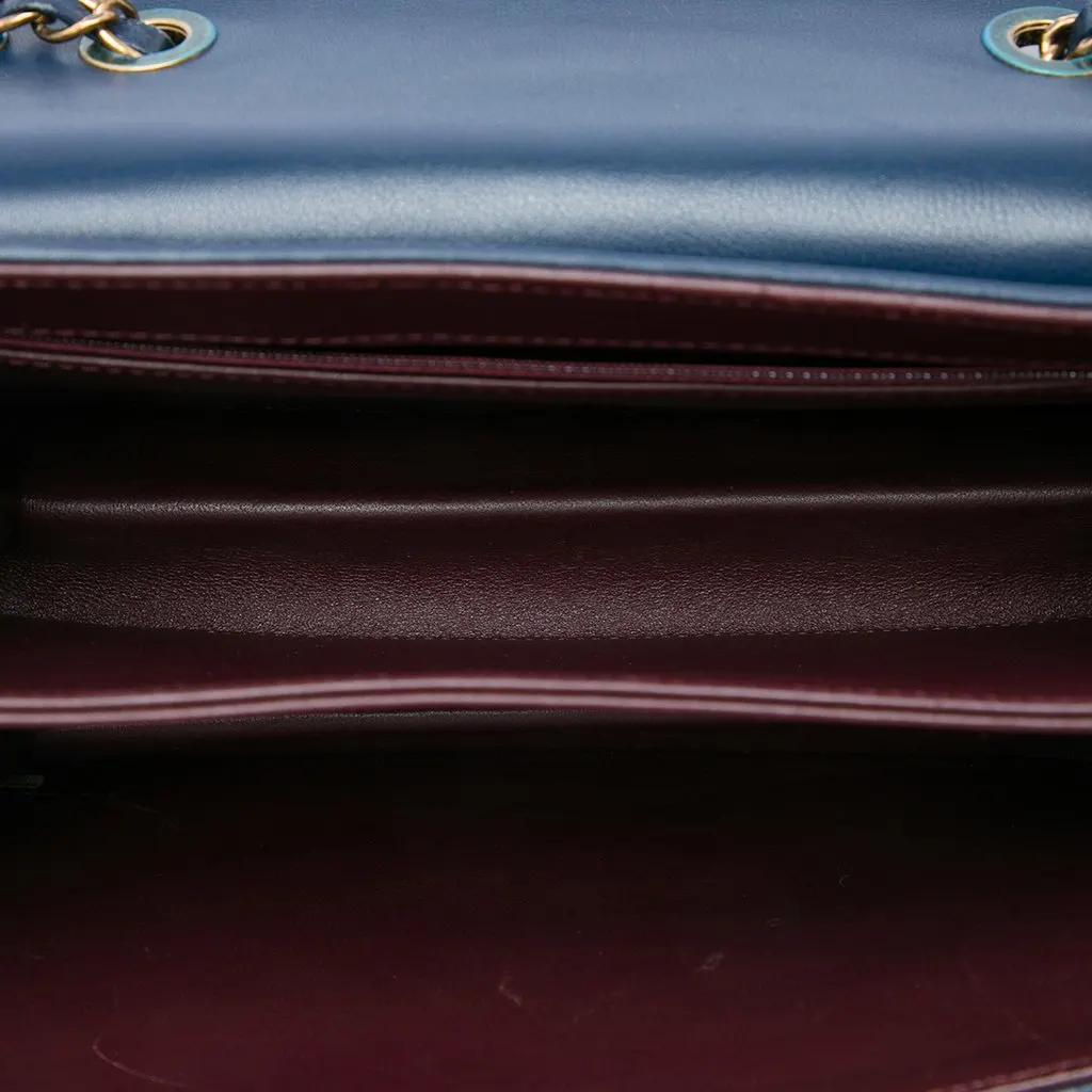 Chanel Large Quilted Sheepskin Beauty Lock Flap Blue Leather Very good - Model View