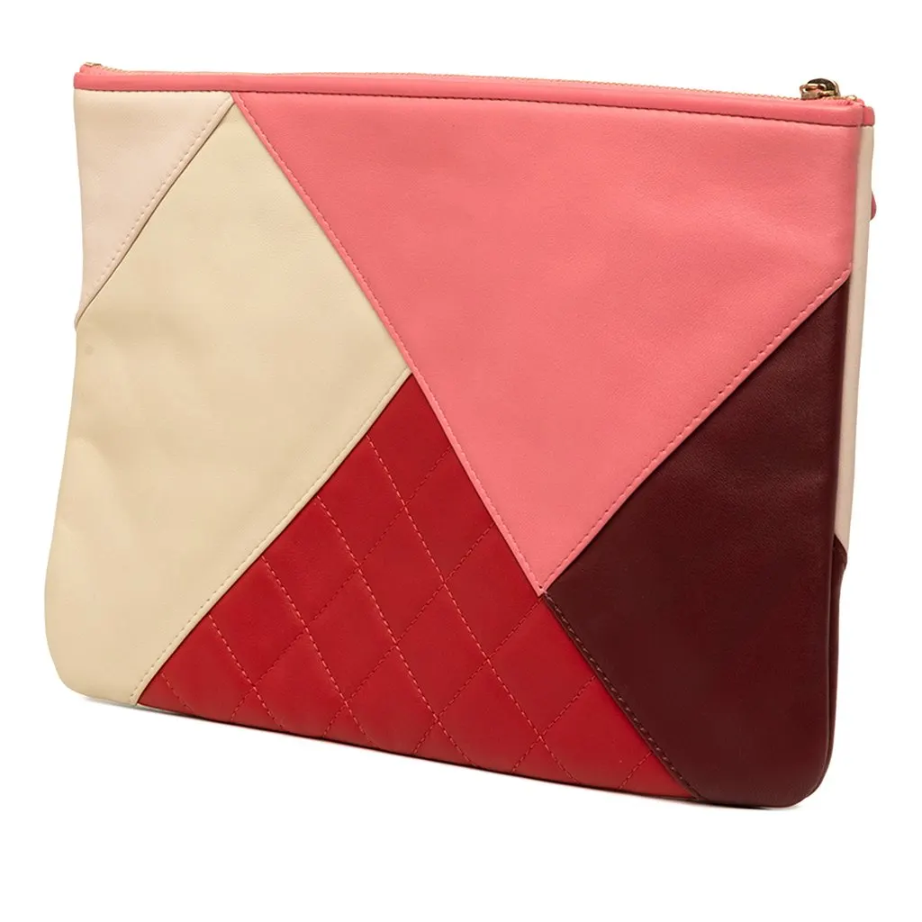 Chanel Medium Quilted Lambskin Colorblock O Case Pink Leather Very good - Back View