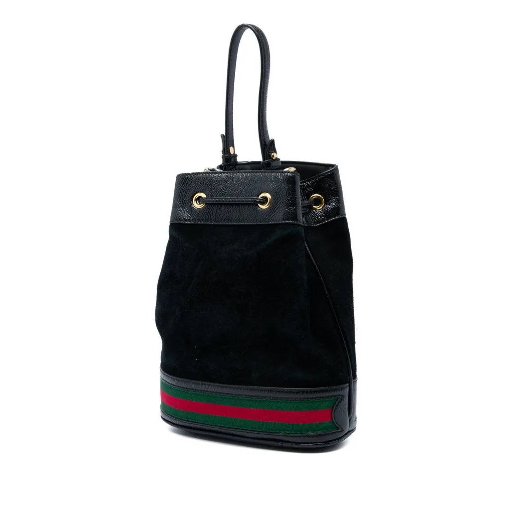 Gucci Small Suede Web Ophidia Bucket Bag Black Leather Very good - Back View