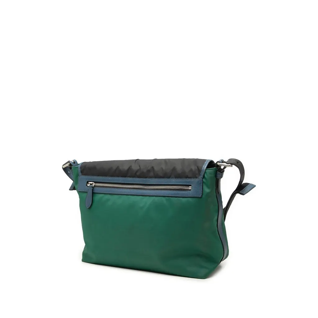 Burberry Large Tricolor Nylon and Leather Messenger Bag Green Polyamide Good - Back View