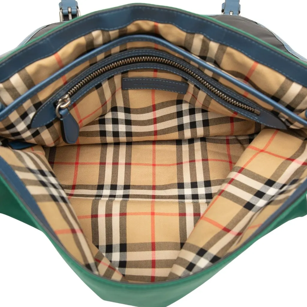 Burberry Large Tricolor Nylon and Leather Messenger Bag Green Polyamide Good - Model View