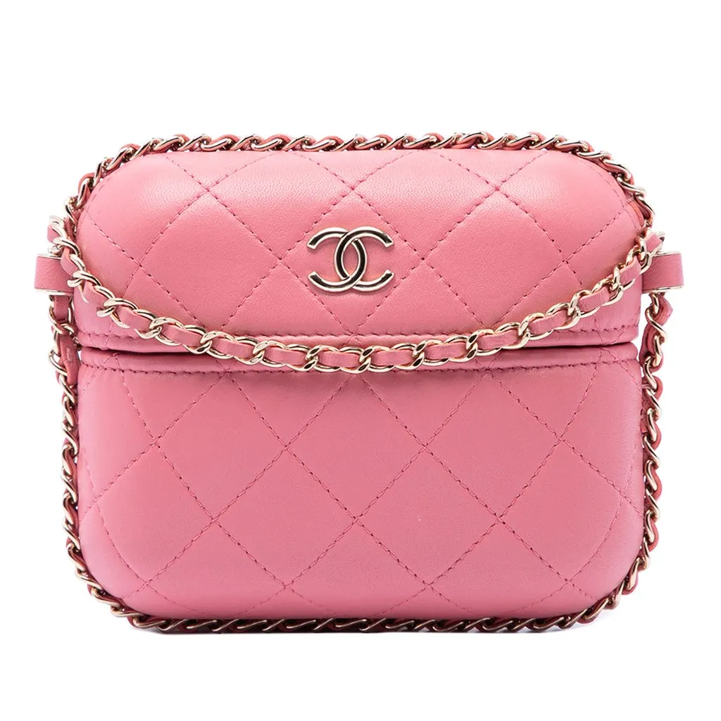 Chanel Mini Quilted Lambskin Chain Around Vanity Case Pink Leather Very good - Front View