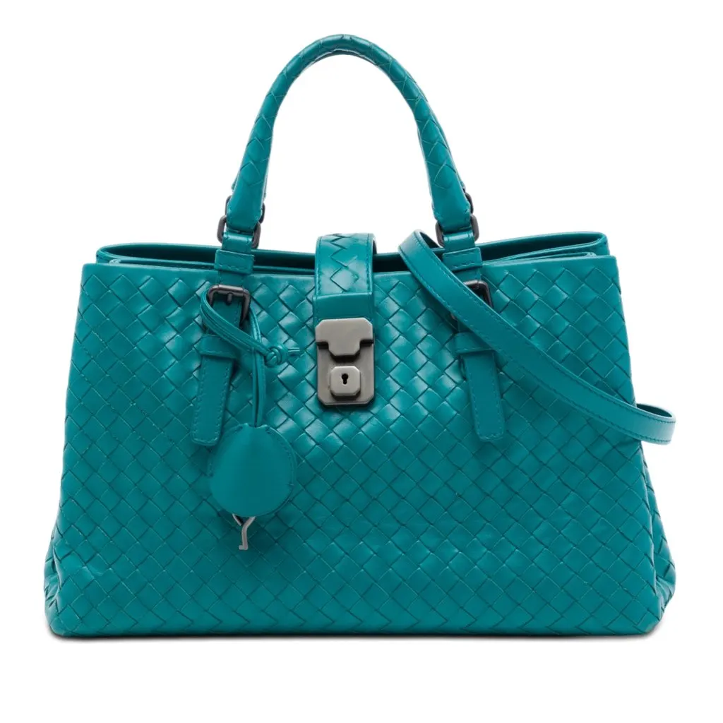 Bottega Veneta Small Nappa Intrecciato Roma Satchel Blue Leather Very good - Front View