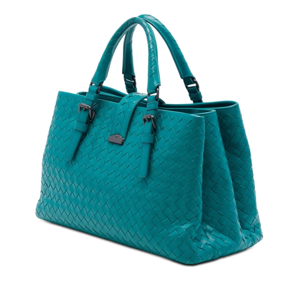 Bottega Veneta Small Nappa Intrecciato Roma Satchel Blue Leather Very good - Back View