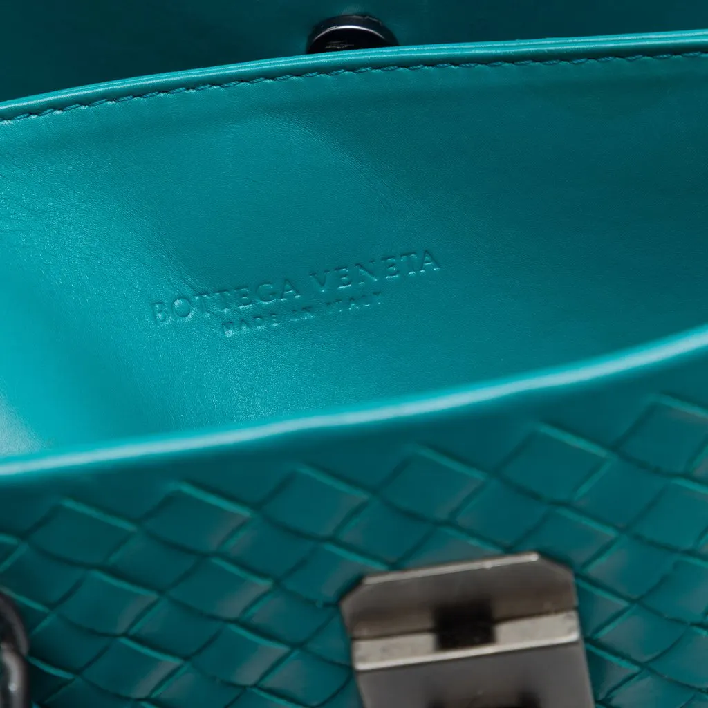 Bottega Veneta Small Nappa Intrecciato Roma Satchel Blue Leather Very good - Box View