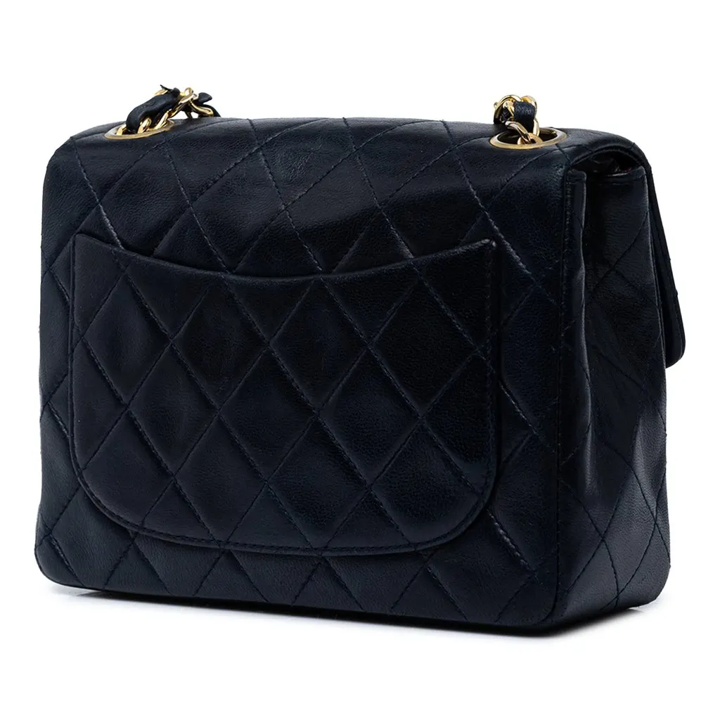 Chanel Mini Square Classic Lambskin Single Flap Blue Leather Very good - Back View