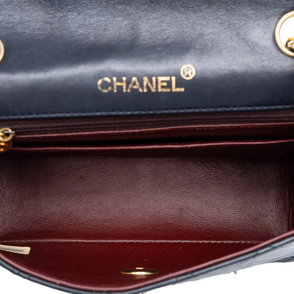 Chanel Mini Square Classic Lambskin Single Flap Blue Leather Very good - Model View
