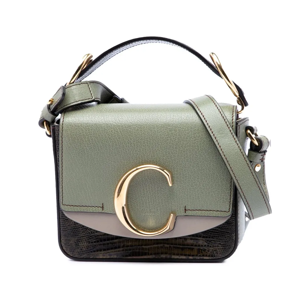Chloé Mini Tricolor Croc Embossed Calfskin C Satchel Green Leather Very good - Front View
