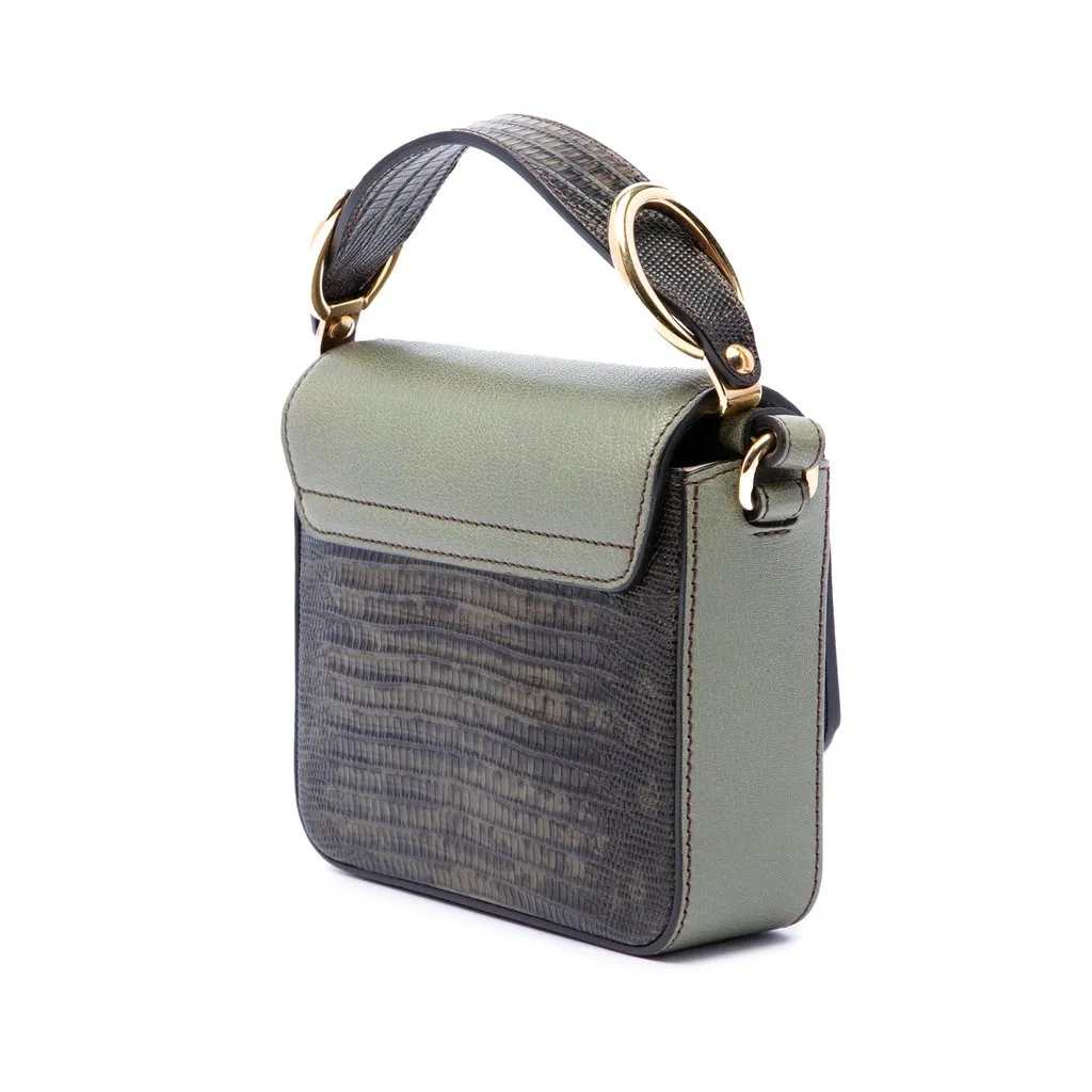 Chloé Mini Tricolor Croc Embossed Calfskin C Satchel Green Leather Very good - Back View