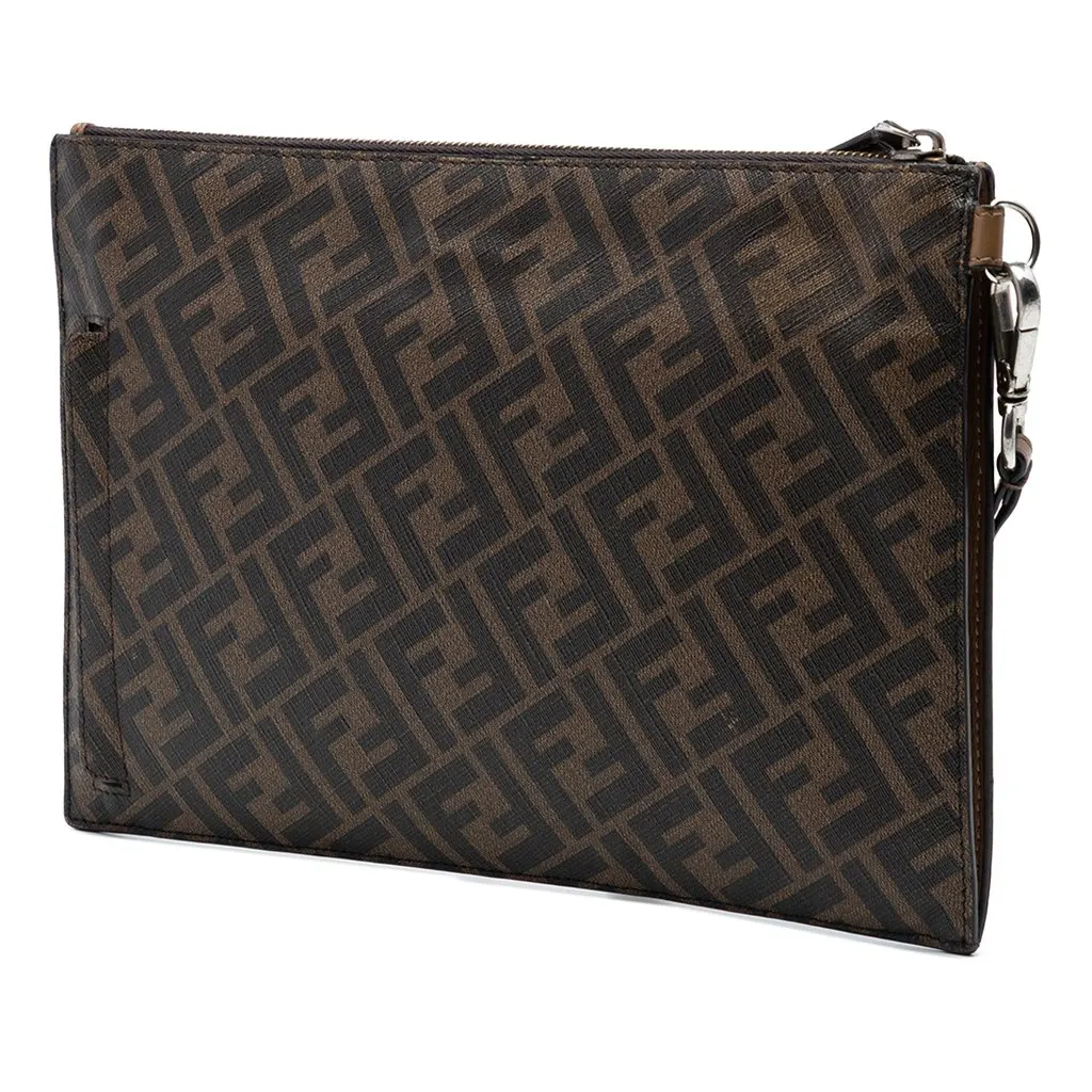 Fendi FF 1974 Coated Canvas and Leather Diagonal Clutch Brown Very good - Back View