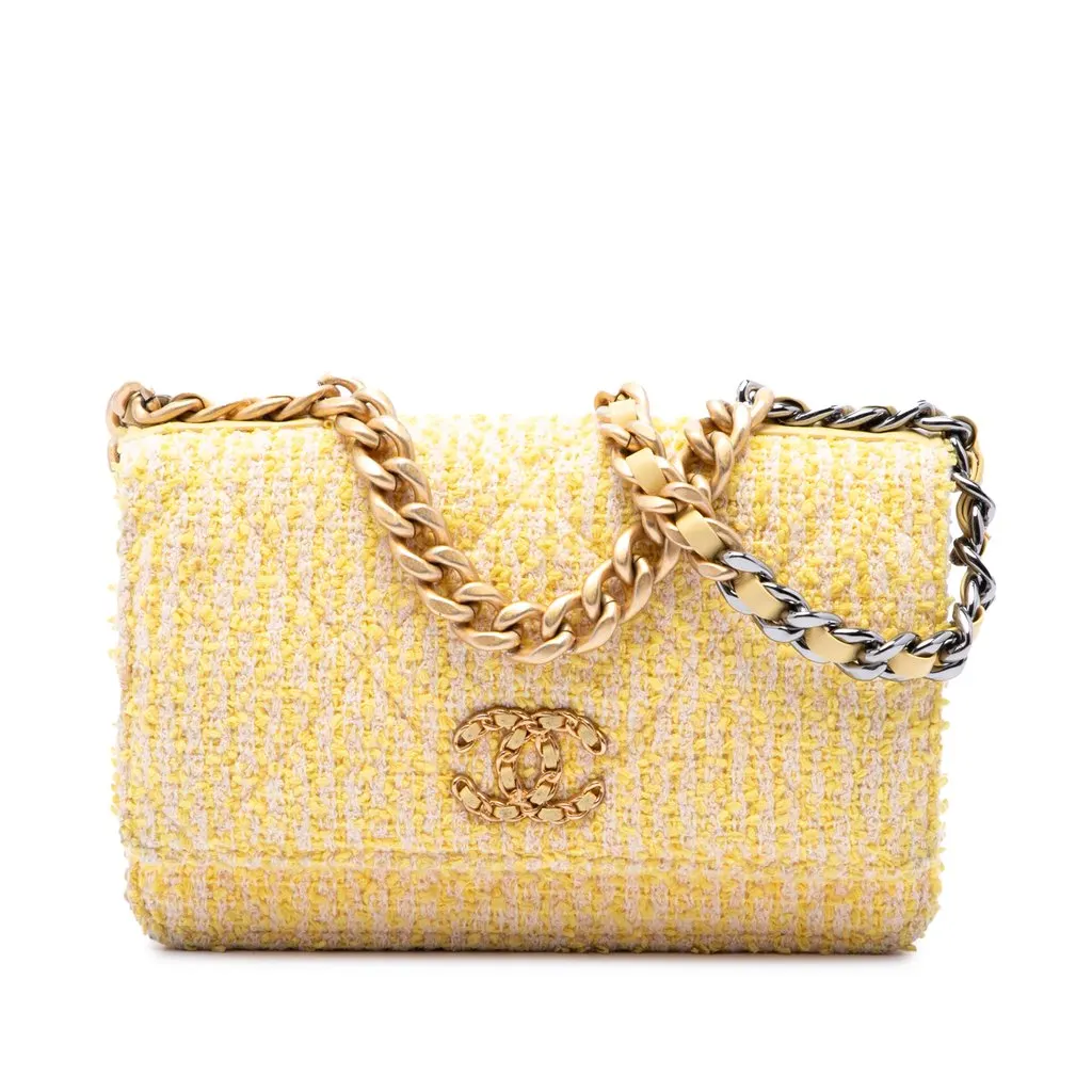 Chanel Tweed 19 Wallet On Chain Yellow Very good - Front View