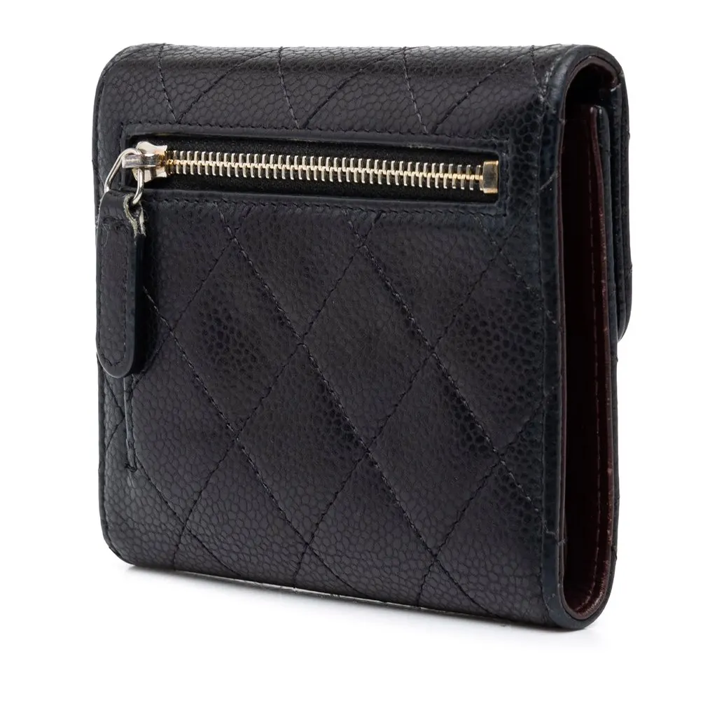Chanel CC Quilted Caviar Trifold Wallet Black Leather Very good - Back View